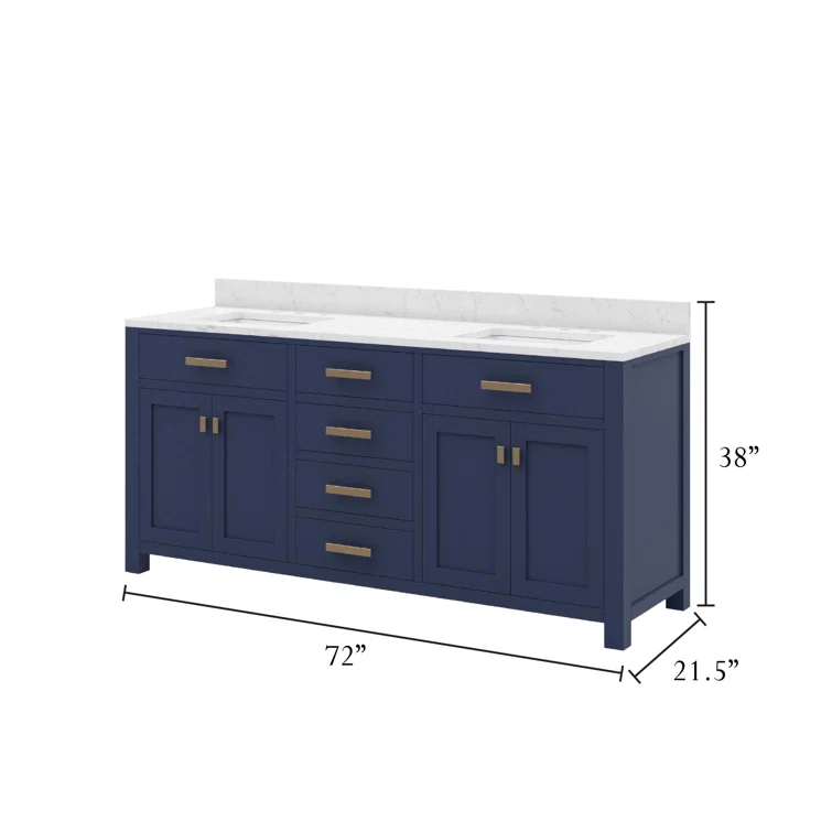 Madison 72" Monarch Blue Double Sink Vanity with Marble Top