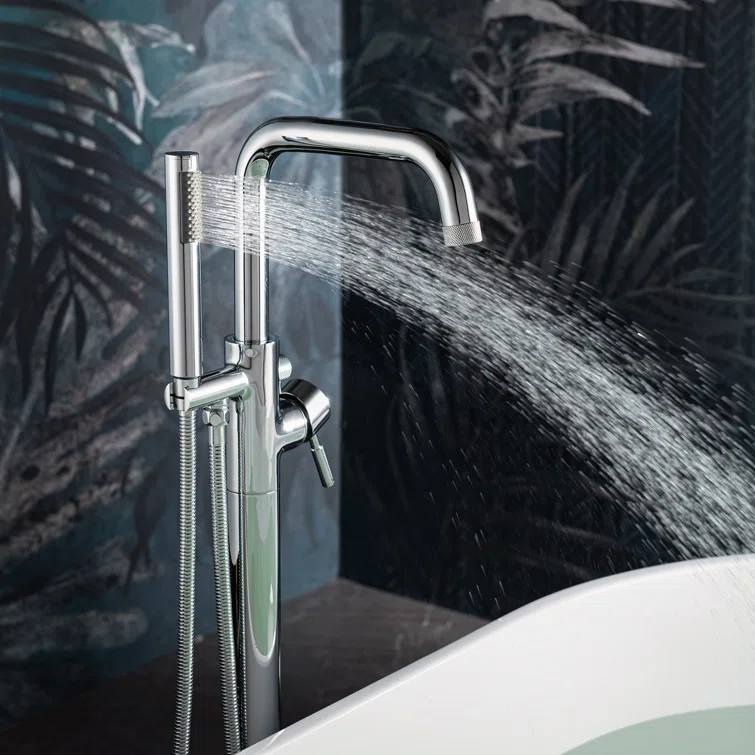 Single Handle Floor Mounted Freestanding Tub Filler Faucet with Handshower