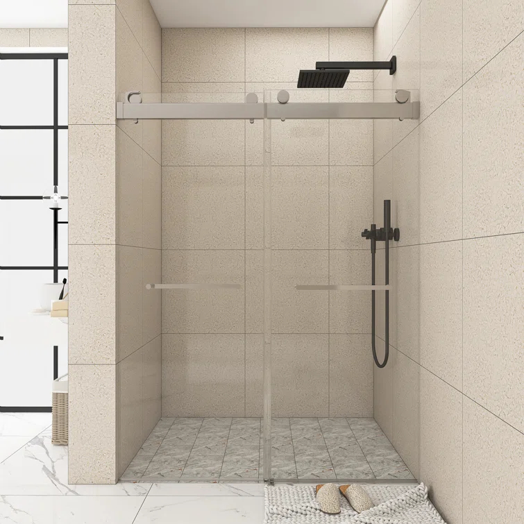 JimsMaison 72" W x 79" H Soft-Closing Double Sliding Frameless Shower Door with Clear Glass JMBGSD03-72BN