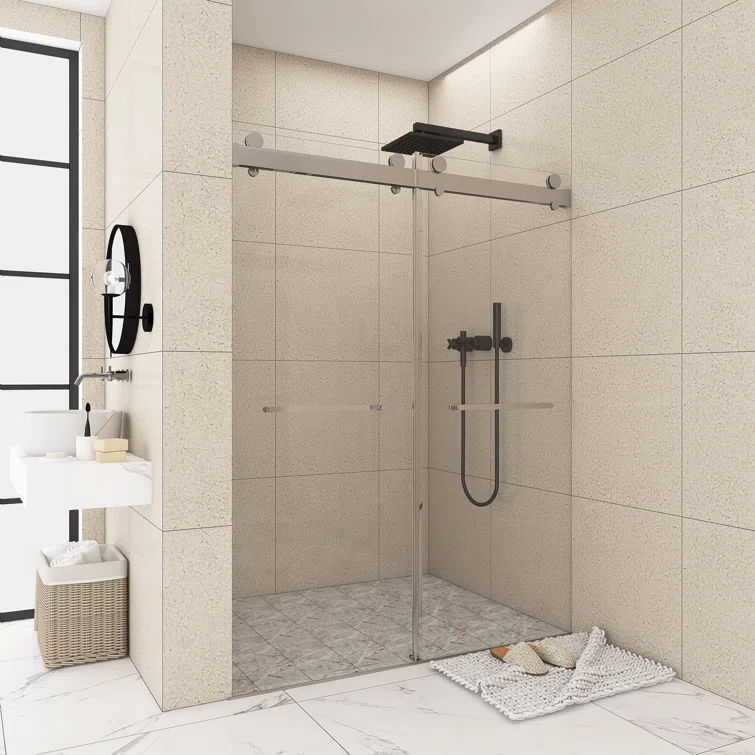 JimsMaison 72" W x 79" H Soft-Closing Double Sliding Frameless Shower Door with Clear Glass JMBGSD03-72BN