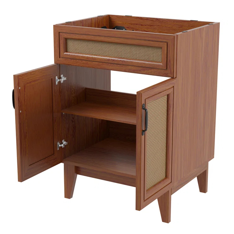 Javer 24" Rattan Modern Farmhouse 2-Shelf Bath Vanity Cabinet Only (Sink Basin not Included)