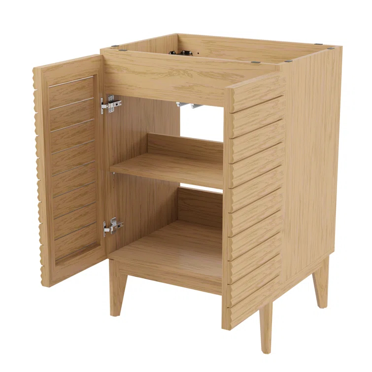 Calandre 24" Slat Modern Farmhouse 2-Shelf Bath Vanity Cabinet Only (Sink Basin not Included)