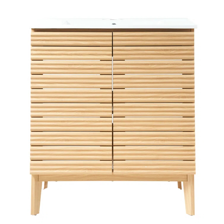 Calandre 30" Slat Modern Farmhouse 2-Shelf Bath Vanity Cabinet Only (Sink Basin not Included)