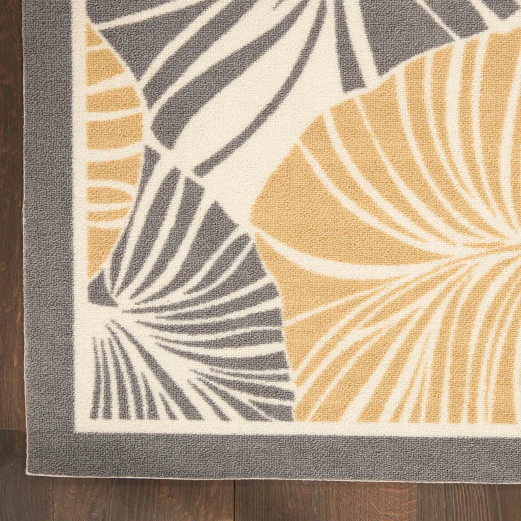 Floral Gray/Yellow Outdoor Area Rug