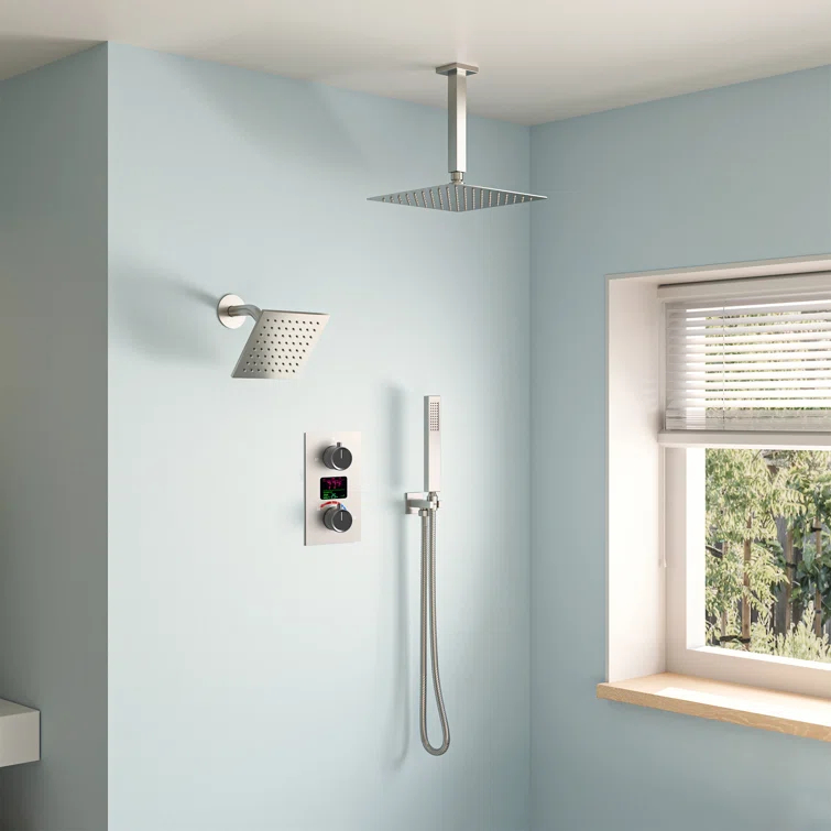 Pressure Balancing Shower Faucet 12" High-Pressure Dual Showerheads with LCD Display