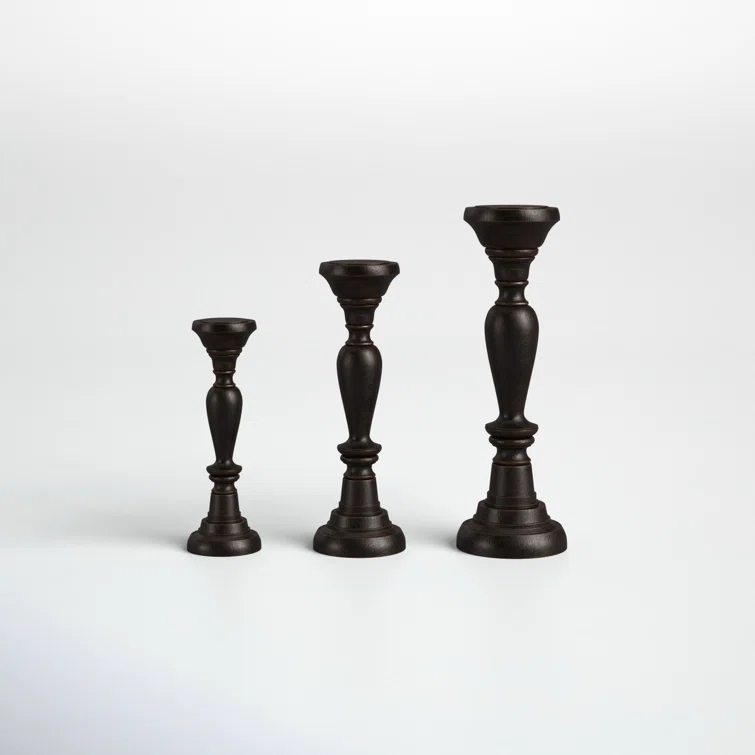 3 Piece Wood Tabletop Candlestick Set