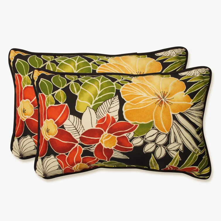 Pillow Perfect Clemens Noir Floral Indoor/Outdoor Reversible Throw Pillow (Set of 2)