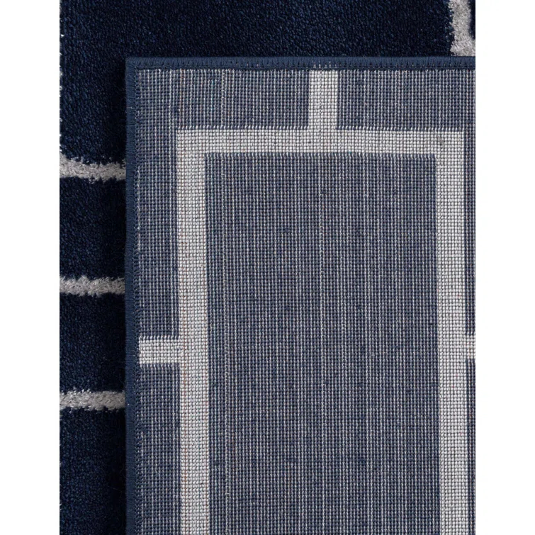 Glam Navy Blue Silver Area Rug