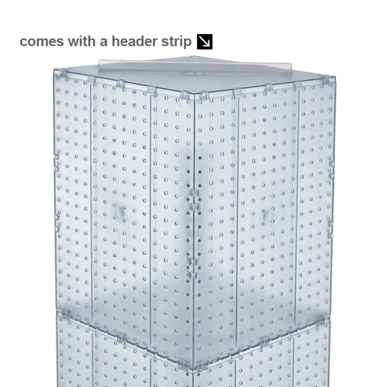 Four-Sided Pegboard Tower Floor Display on Revolving Base. Spinner Rack Stand. Panel Size: 14"W x 40"H