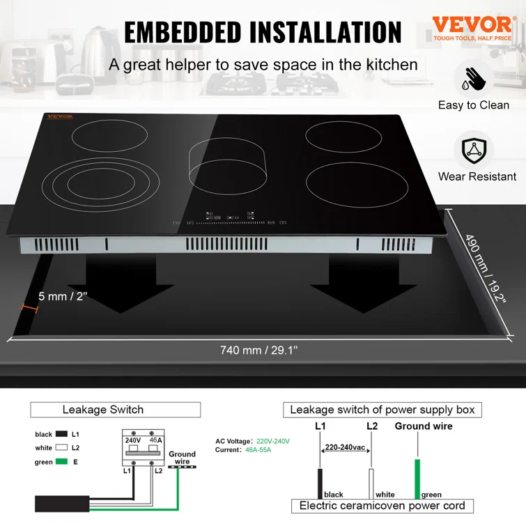 VEVOR 30" Black Electric 5 Burner Cooktop with Dual Size Power Burner