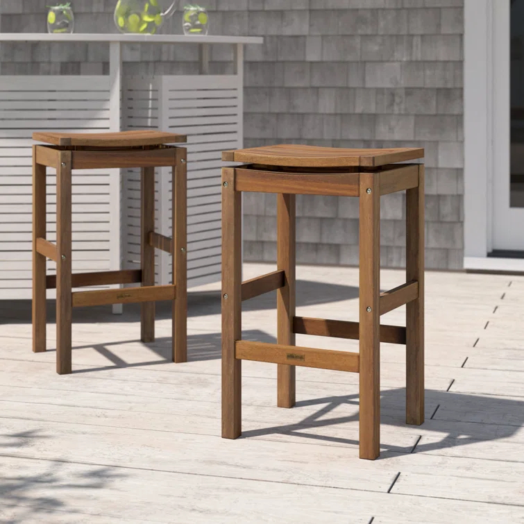 Benedetto 29.5'' Eucalyptus Backless Outdoor Bar Stool
