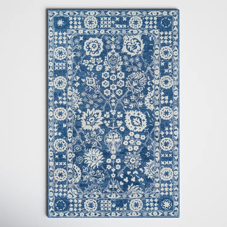 Cece Oriental Handmade Tufted Wool Blue/White Area Rug