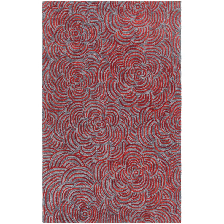 Abstract Handmade Tufted Wool Red/Gray Area Rug