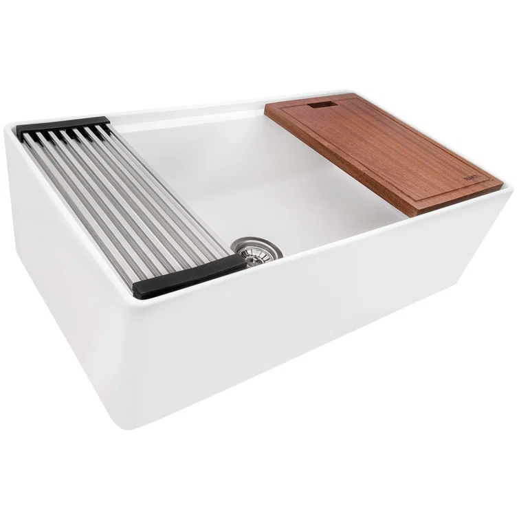 Ruvati 33 inch Fireclay Workstation Farmhouse Kitchen Sink Apron Front Single Bowl