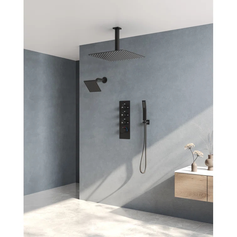 Thermostatic Shower Faucet System,16" & 6" Dual Shower Head with Rough-In Valve