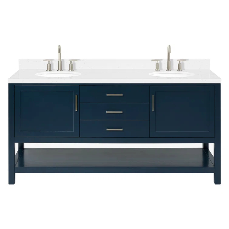Bay Hill 72.25 in. W x 22 in. D x 36 in. H Double Sink Freestanding Bath Vanity in Midnight Blue with Man-Made Stone Top