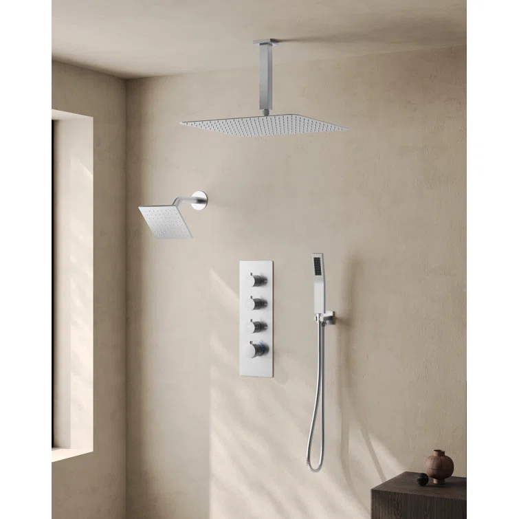 Thermostatic Shower Faucet System,16" & 6" Dual Shower Head with Rough-In Valve