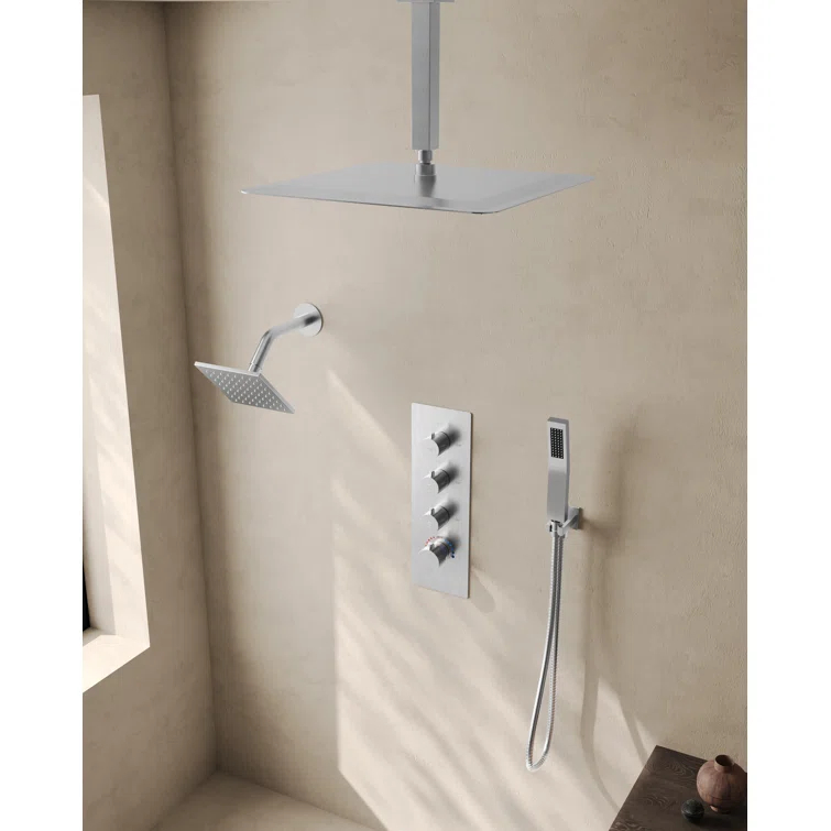 Thermostatic Shower Faucet System,16" & 6" Dual Shower Head with Rough-In Valve