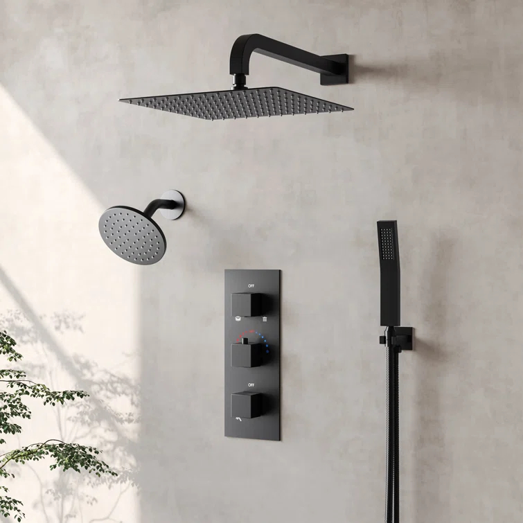 Thermostatic Dual Shower System 12" Rainfall Shower Head with Rough-in Valve