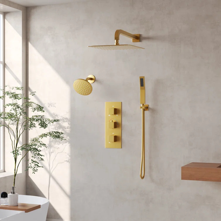 Thermostatic Dual Shower System 12" Rainfall Shower Head with Rough-in Valve