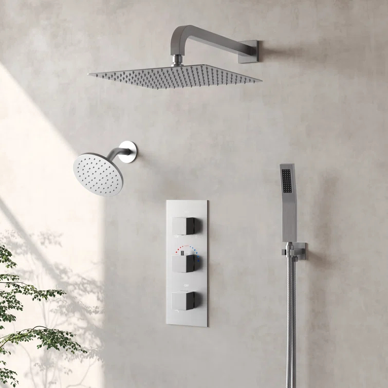 Thermostatic Dual Shower System 12" Rainfall Shower Head with Rough-in Valve