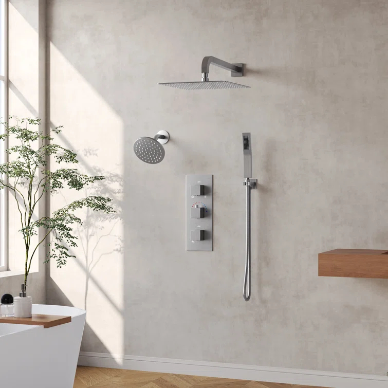 Thermostatic Dual Shower System 12" Rainfall Shower Head with Rough-in Valve