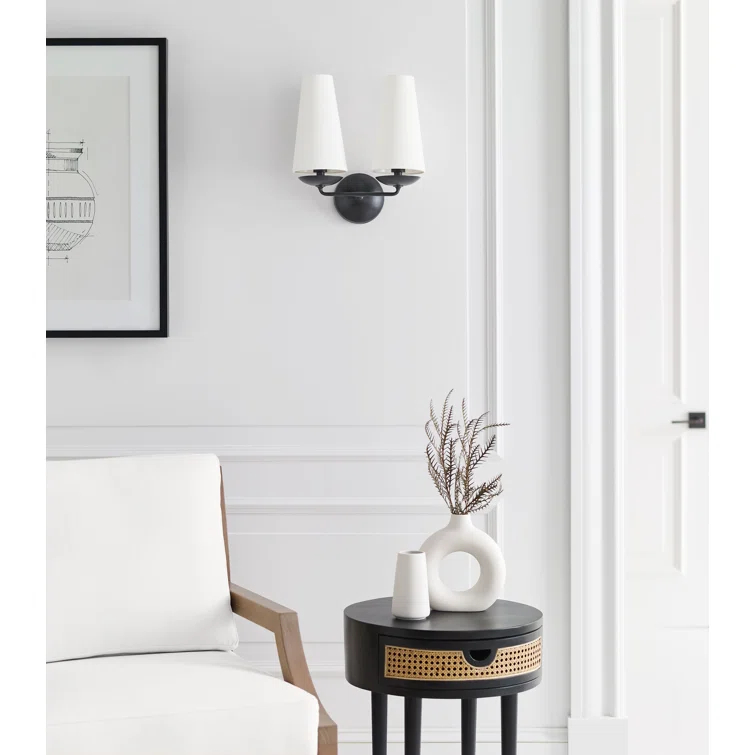 Fontaine Bronze 14'' Dimmable Direct Wired Wall Sconce with White Shade