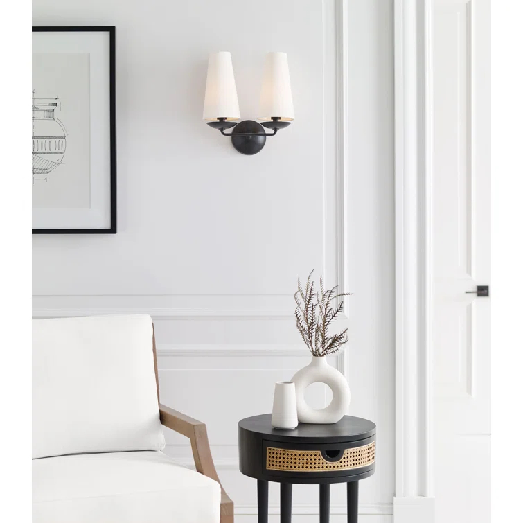 Fontaine Bronze 14'' Dimmable Direct Wired Wall Sconce with White Shade