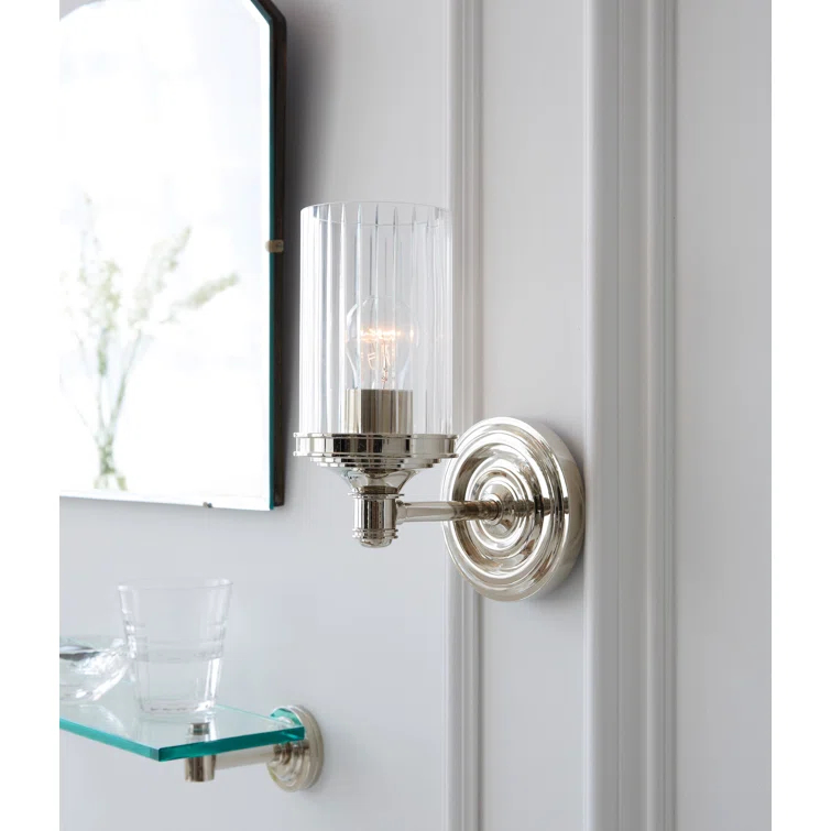 Ava Sleek Prismatic Nickel 9.25" Wall Sconce, Dimmable & Damp Rated