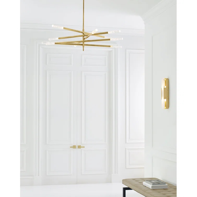 Antique Brass and Seeded Glass 10-Light LED Chandelier