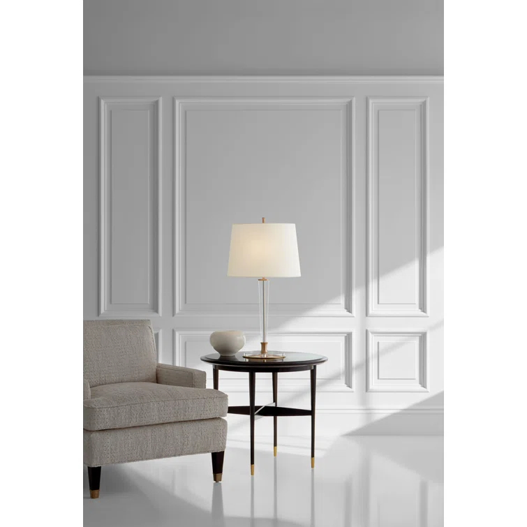 Elegant Bronze and Crystal Outdoor Table Lamp with Linen Shade