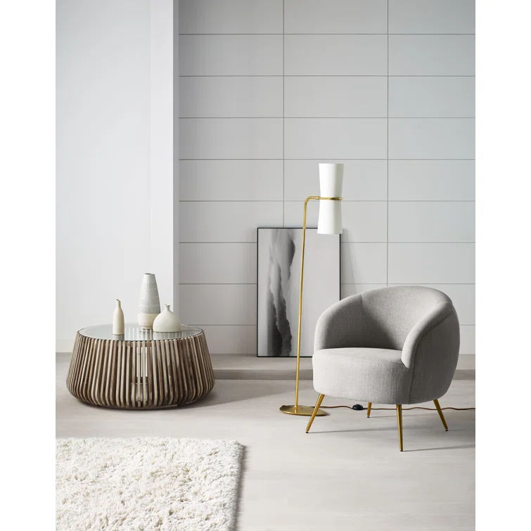Edison Linen Shade Adjustable Task Floor Lamp in Antique Brass