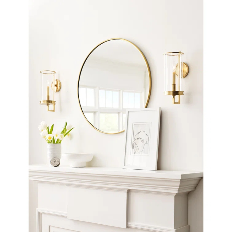 Antique Brass and Clear Glass Hurricane Wall Sconce