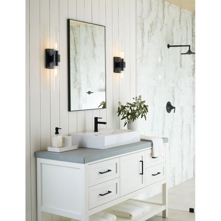 Bronze Dimmable Vanity Sconce with Glass Shade