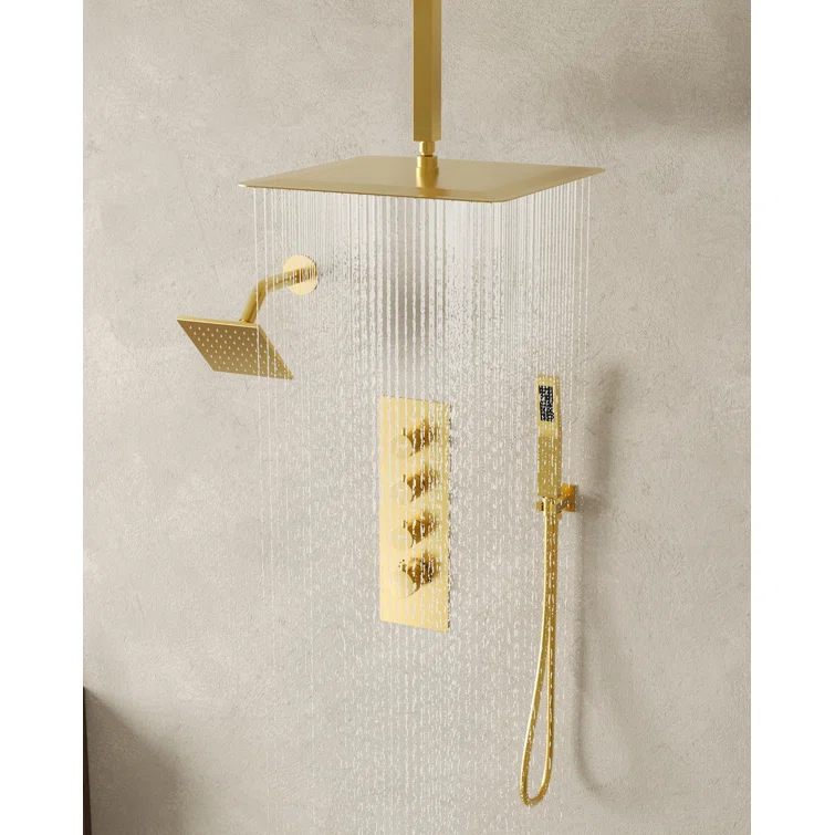Thermostatic Shower Faucet System,16" & 6" Dual Shower Head with Rough-In Valve