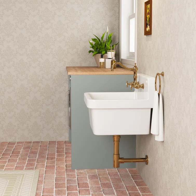 DeerValley 24"×19.7" Vitreous China Wall Mount Utility Sink Farm Style High Back Laundry Sink