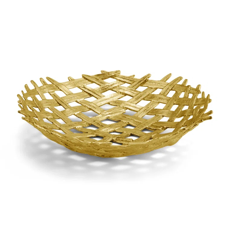 Michael Aram 16.5'' Antique Gold Handmade Metal Centerpiece Bowl