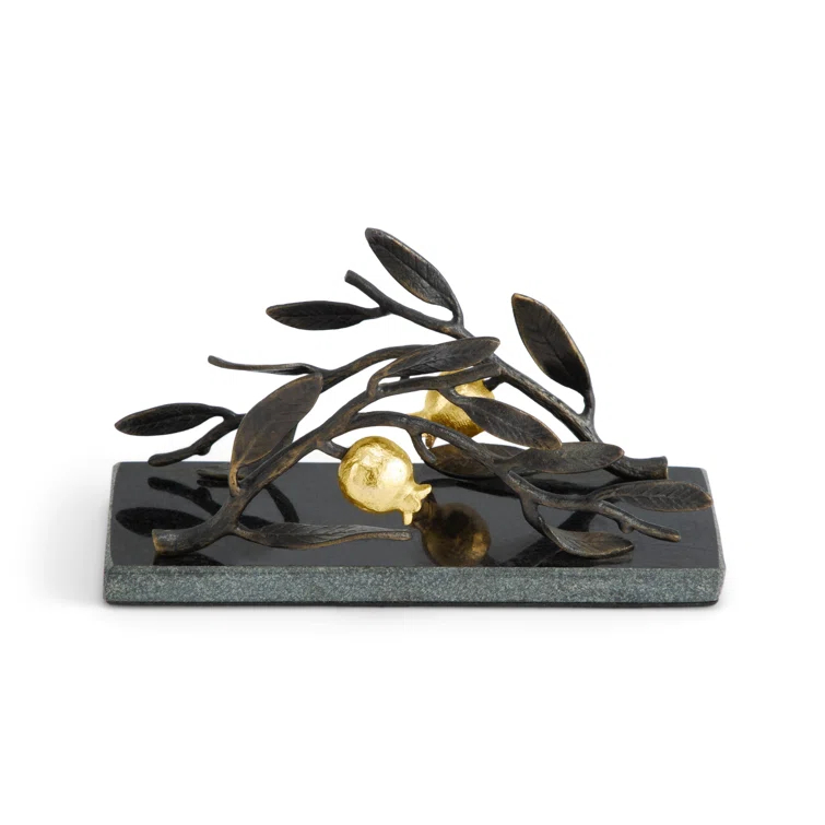 Black Metal Napkin Holder with Gold 3D Embellishment