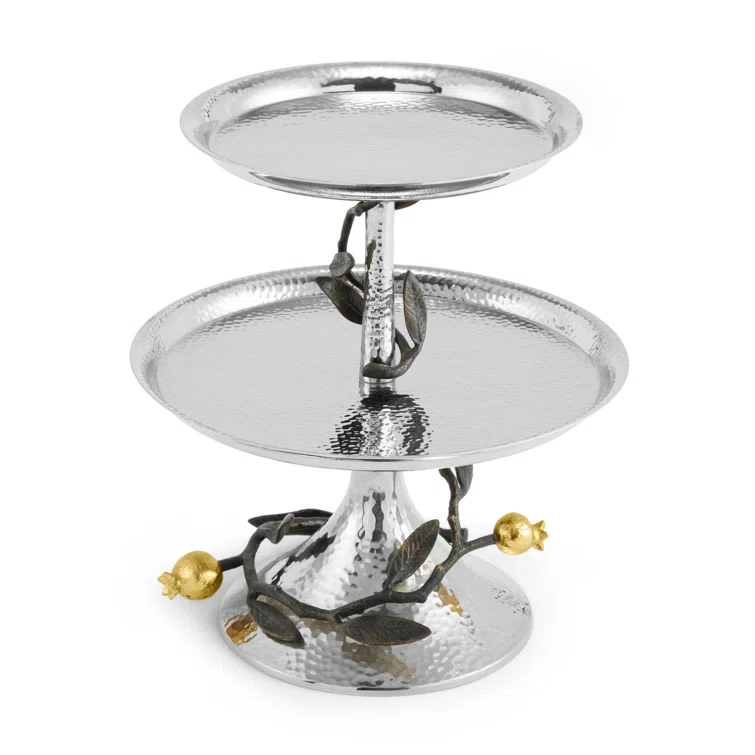 Handcrafted Gold-Plated Oxidized Stainless Steel 2-Tier Etagere