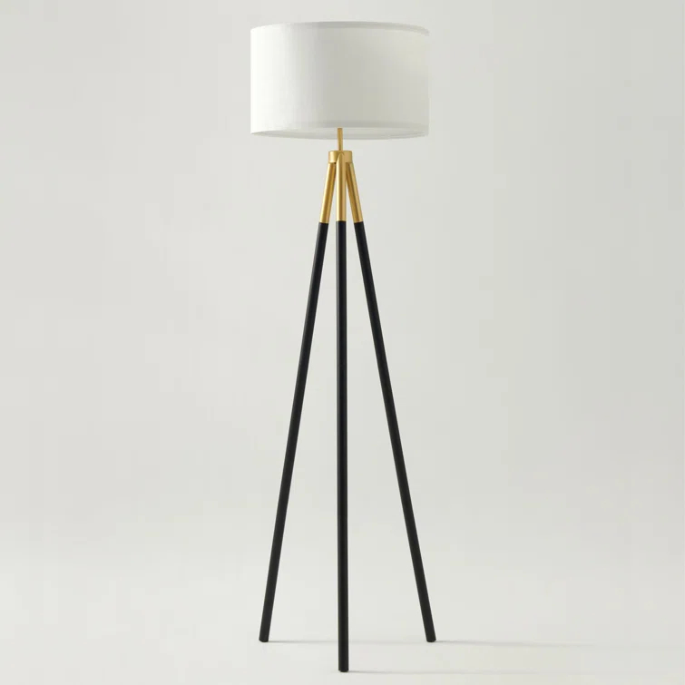 Brightech Levi 61 in. Mid Century Modern Tripod Floor Lamp with Fabric Drum Shade and Gold Finish - LED Bulb Included