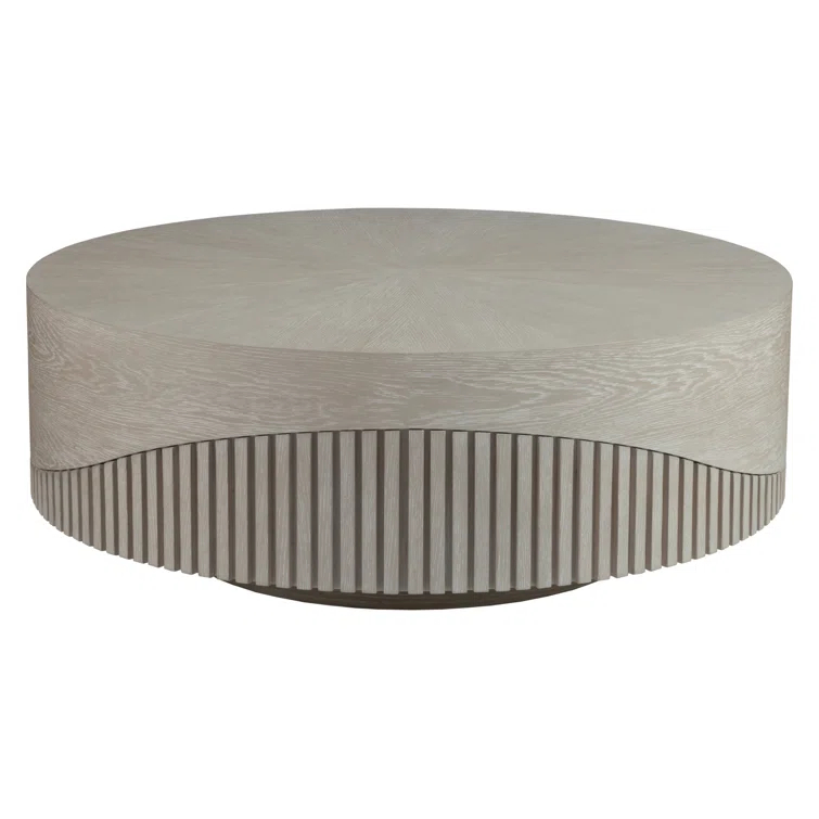 Gray Round White Oak Cocktail Table with Veneer Pattern