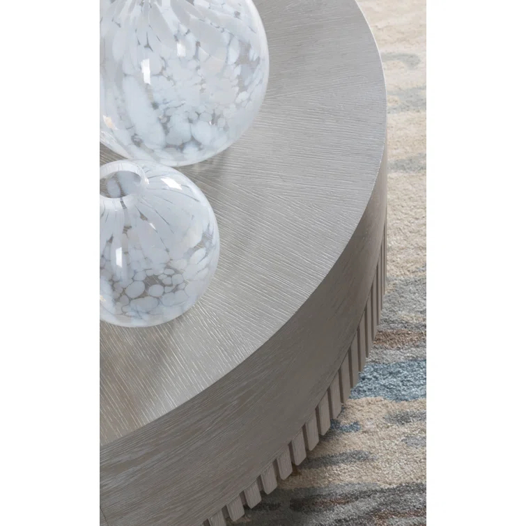 Gray Round White Oak Cocktail Table with Veneer Pattern