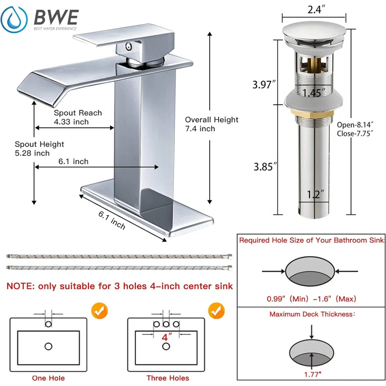 Single-Hole Single-handle Bathroom Faucet with Drain Assembly