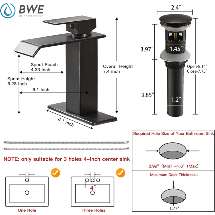 Single-Hole Single-handle Bathroom Faucet with Drain Assembly