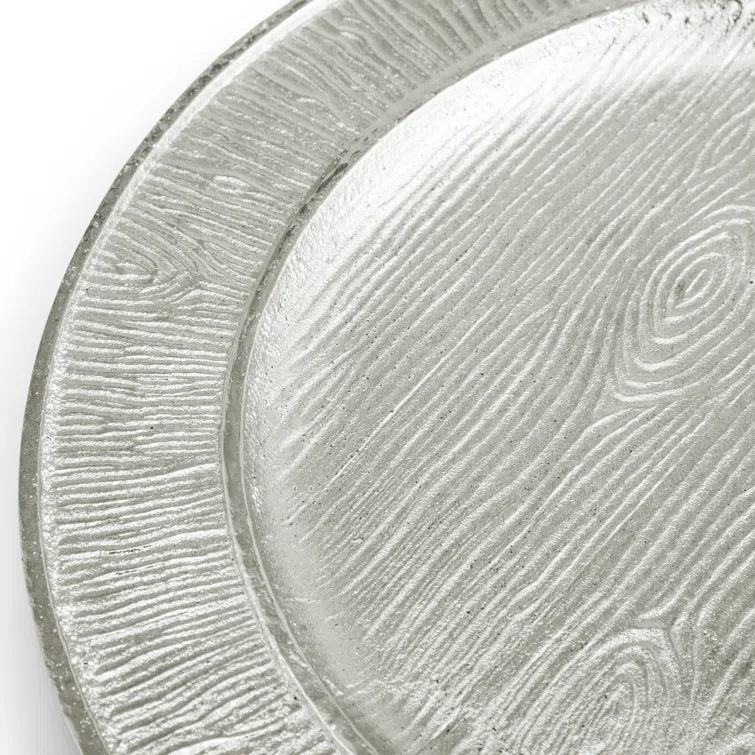 Rustic Gray Glass Charger Plate with Wood Grain Print