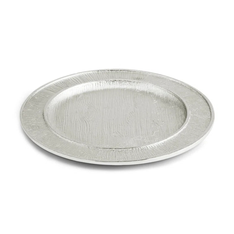 Rustic Gray Glass Charger Plate with Wood Grain Print