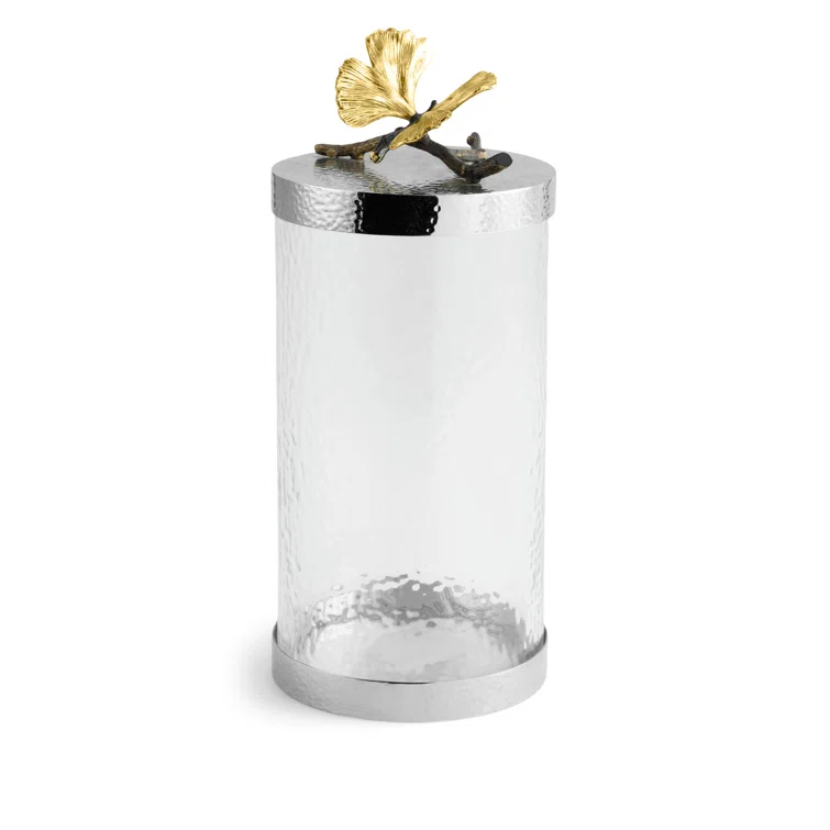 Butterfly Ginkgo Elegance 11.5" Glass Canister with Silver Lid