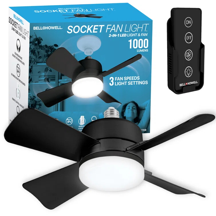 Bell + Howell Bell + Howell Socket Fan, Ceiling Fan With 1000 Lumens and Remote Control
