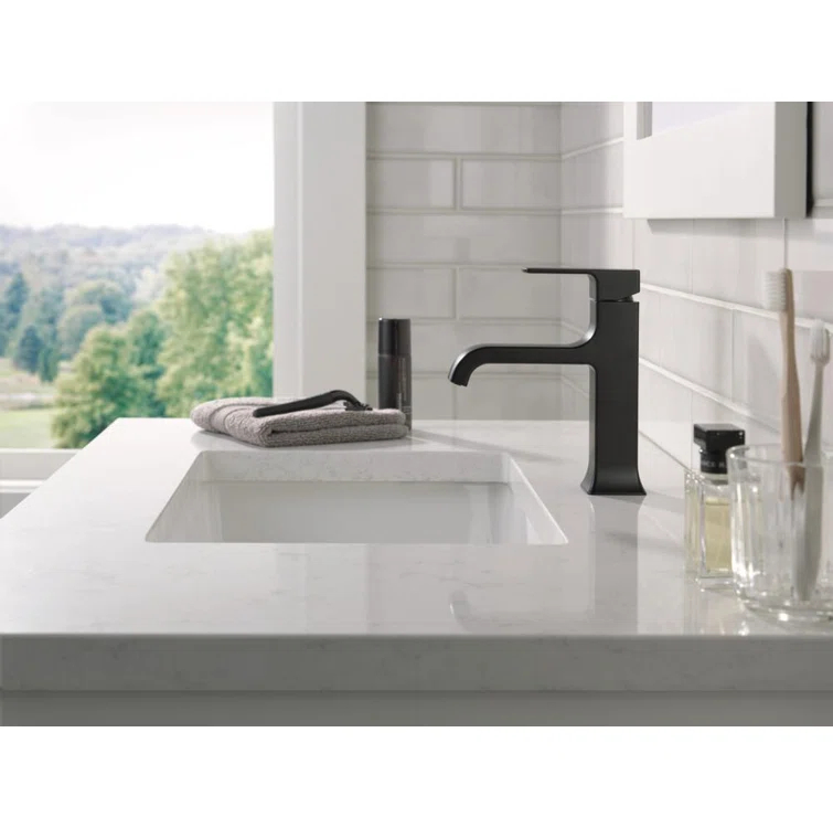 Velum Single Hole Curved Bathroom Faucet with Drain Assembly, Single Handle Bathroom Sink Faucet