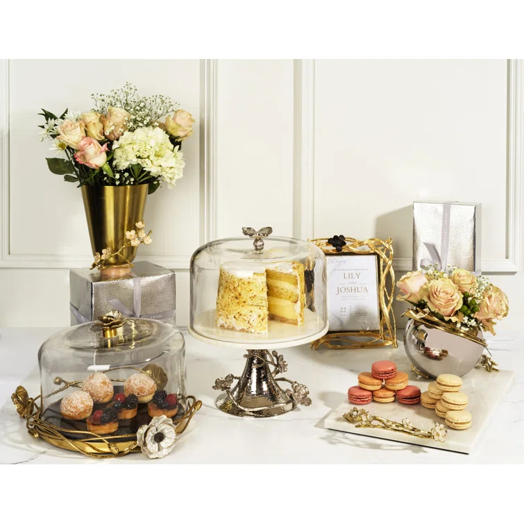 Handcrafted Glass Dome Cake Stand with Brass Base